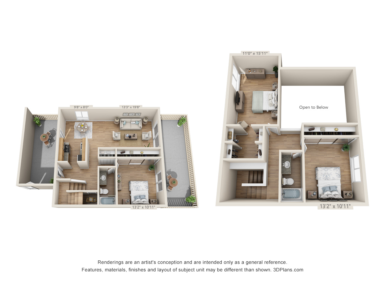 Floor plan for 3 beds, 2 baths, 1460 sqft